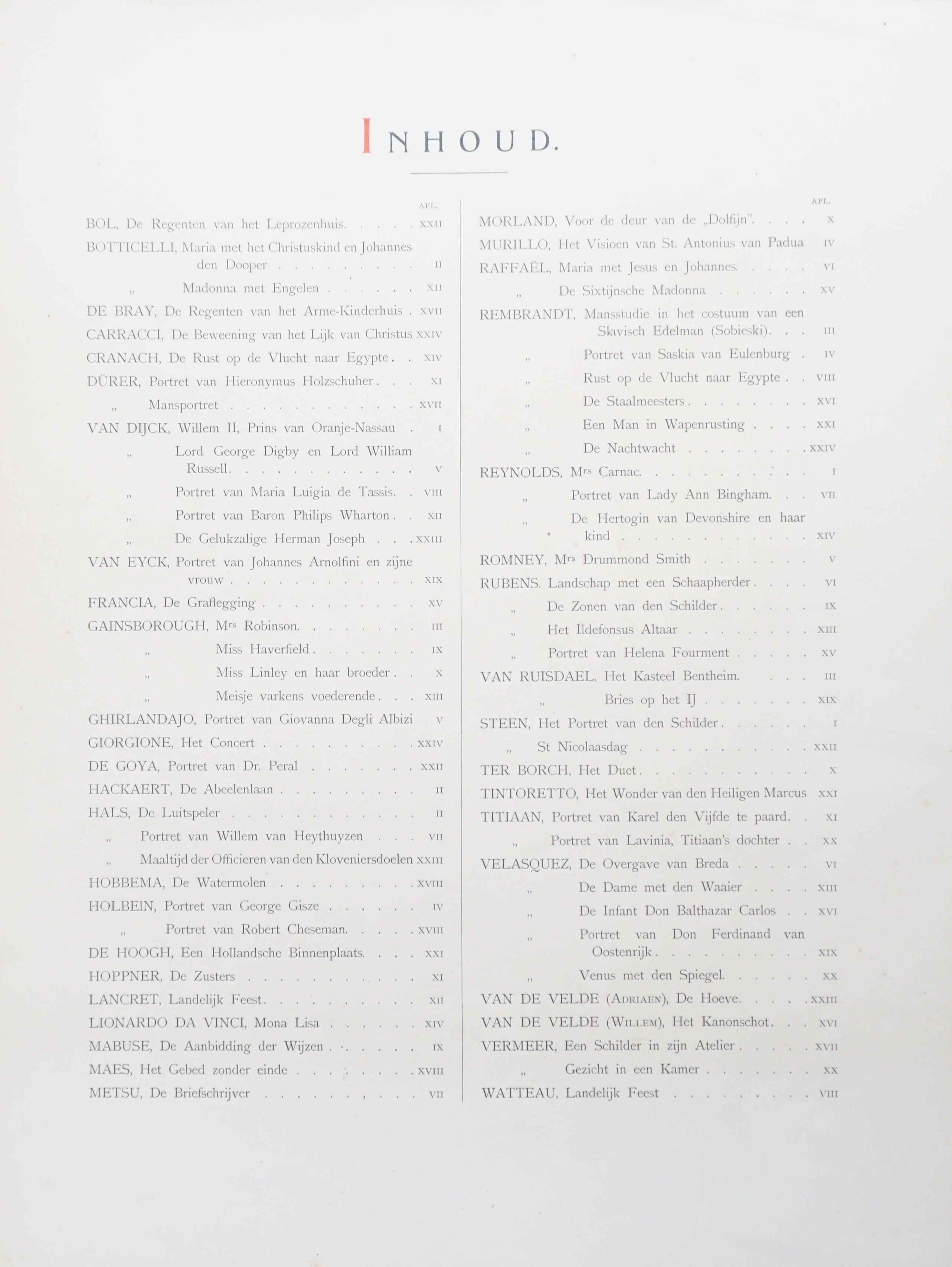 Conway, Sir Martin and Hofstede de Groot, Dr. C. Meesterwerken der Schilderkunst....63 (ex.72) loose photogravure plates with descriptive sheet to each, in 24 printed wrappers contained in a gilt-lettered cloth portfolio